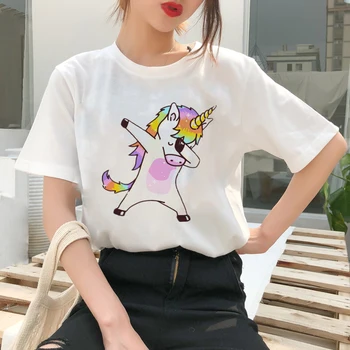 

Cheap Plus Size Summer Women's Clothing Fashion White Unicorn Harajuku T-shirt Female Short Sleeve Tops Casual Tee Shirt Femme