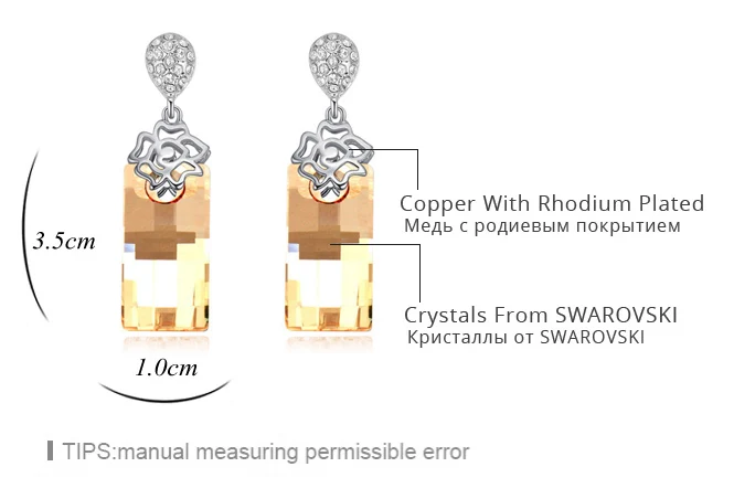 Новые кристаллы от Swarovski квадратные длинные висячие серьги женские серебряные