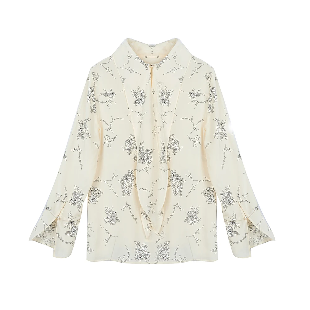 Tendencia Impresa Otoño Mujeres Natural Tela 2018 Mujer Seda Nueva Larga Floral Manga Crepe Pura De Camisa 100 xw7P8aqw