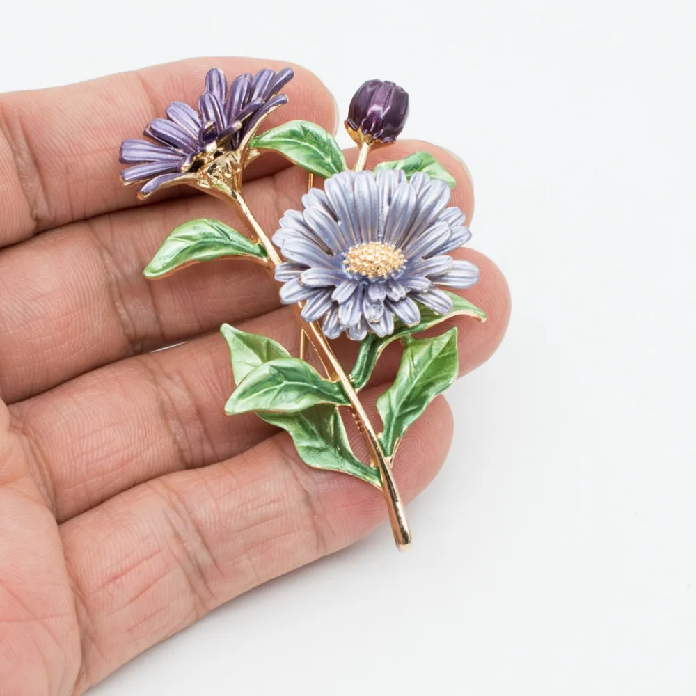 Fashion Beautiful 3 Colors Enamel Daisy Chrysanthemum Flower Brooch Pin Broach For Woman Jewelry 04723