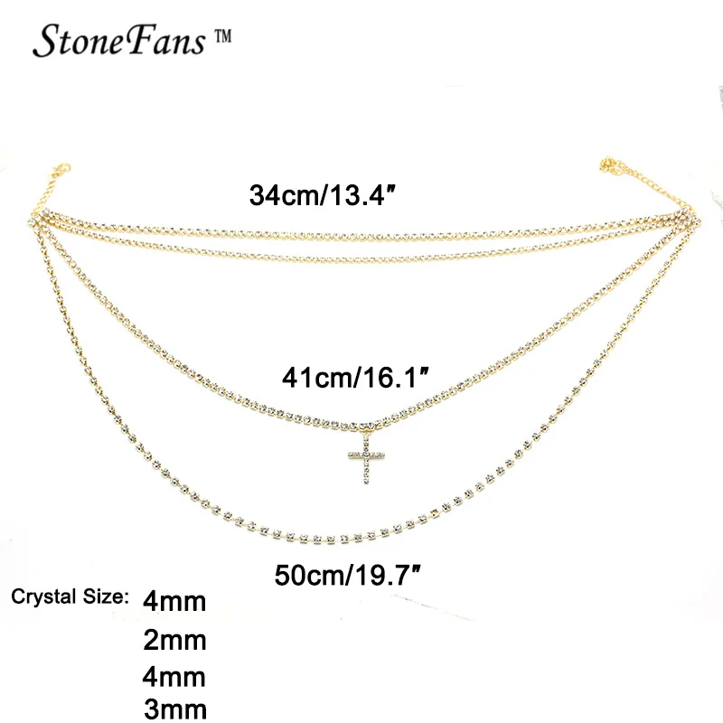 StoneFans, многослойное длинное ожерелье-чокер, стразы, для женщин, роскошный крест, кристалл, чокер, цепочка, ожерелье, ювелирное изделие, подарки