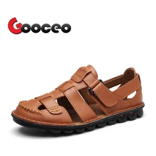 Для мужчин сандалии летние кожаные без шнуровки на плоской подошве пляжная обувь дышащая Нескользящие Повседневное ручной работы удобные уличные Лоферы Для мужчин s светло