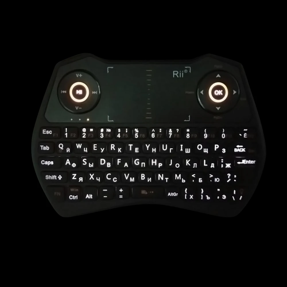  Original Rii i28C 2.4GHz Mini Russian Wireless Keyboard with Touchpad Air mouse Backlit Li-ion Batt
