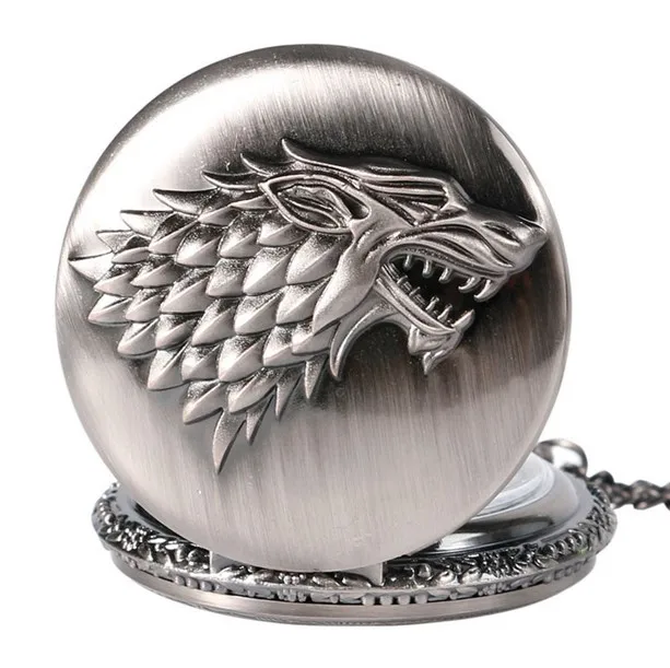 Бронзовые Серые Зимние часы Winterfell House Starks family emblem Wolf кварцевые карманные часы Аналоговые подвесные Мужские Женские часы