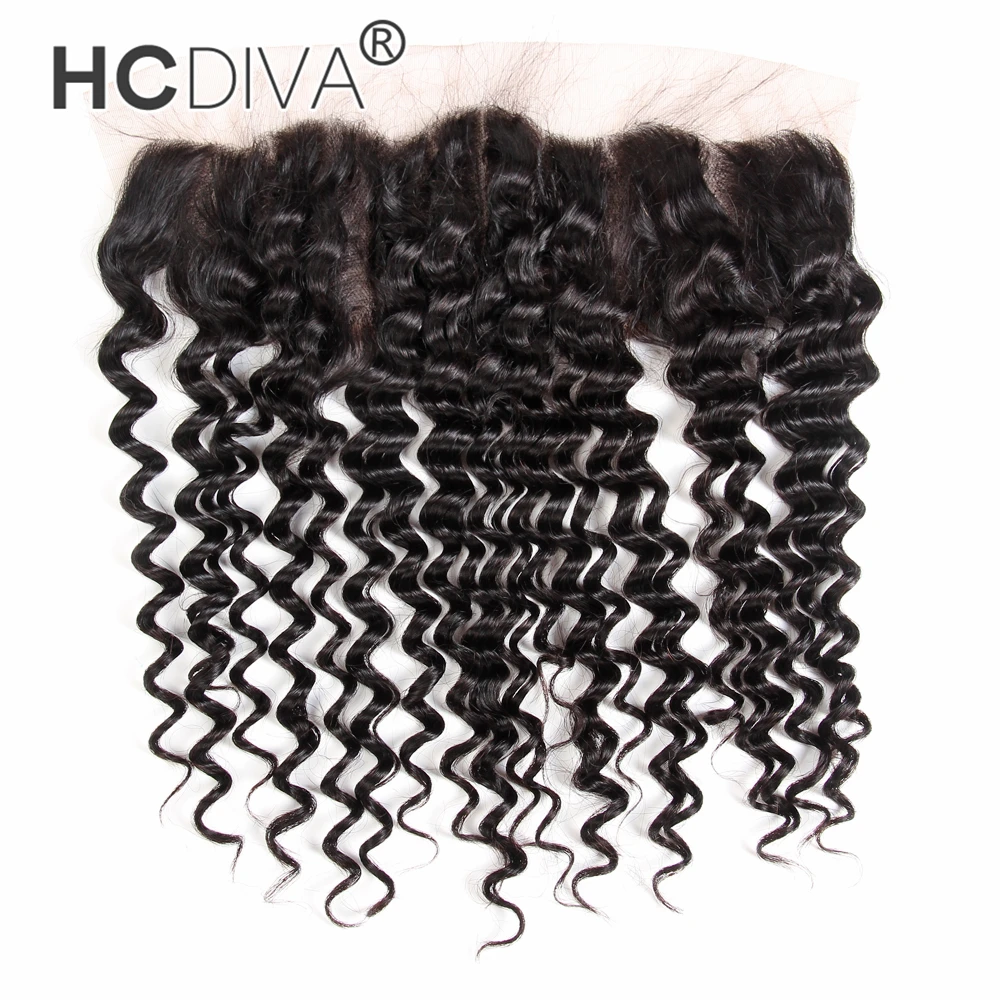 360 Lace Frontal Closure Remy Brazilian Deep Wave Human Hair Closure with Baby Hair Free Part No Tangle Natural Color HCDIVA