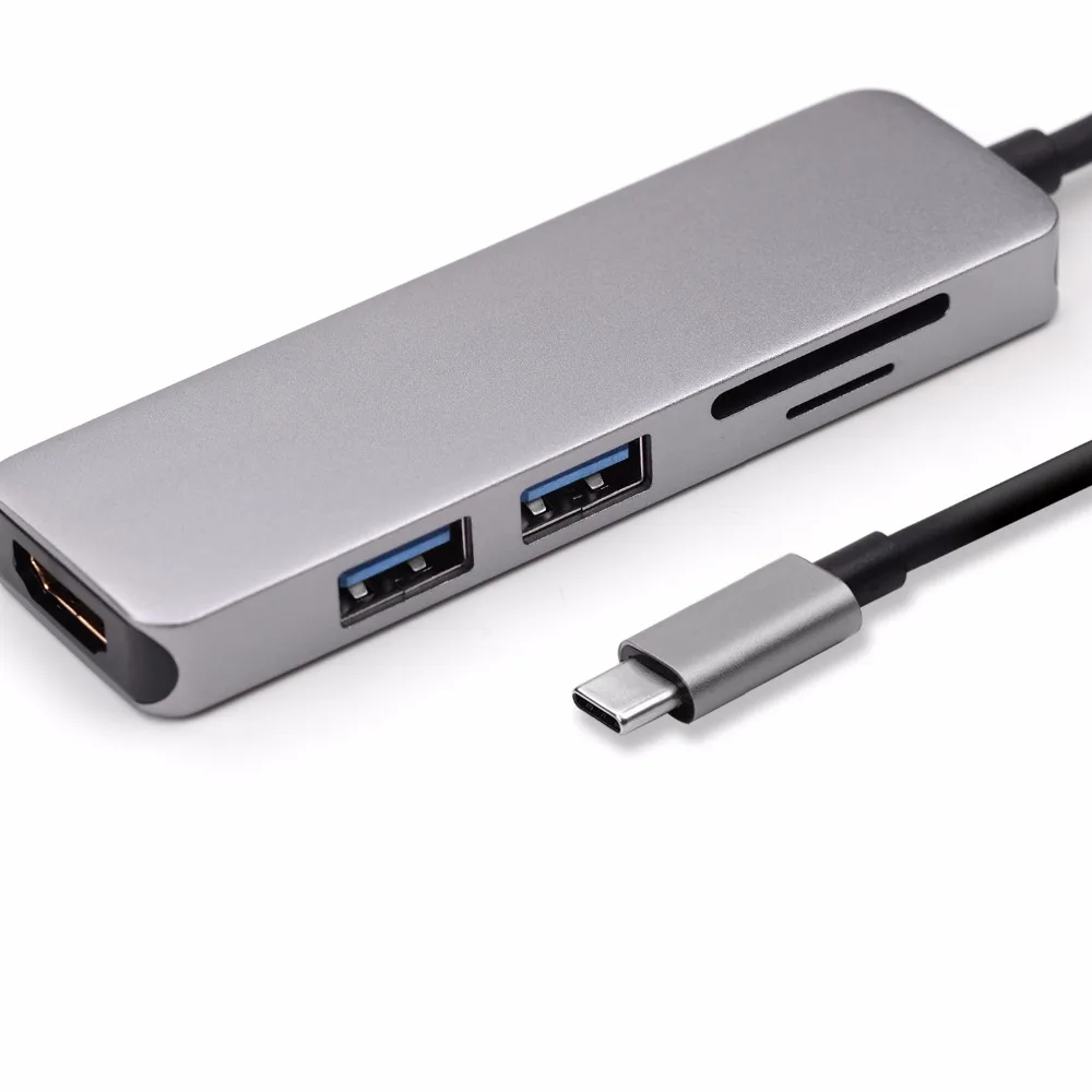 

USB C Hub,Leadzoe 5 in 1 Multifunction Type C Adapter with 2 USB 3.0 port 4K Video HDMI port SD/TF Smart Card Reader Splitter