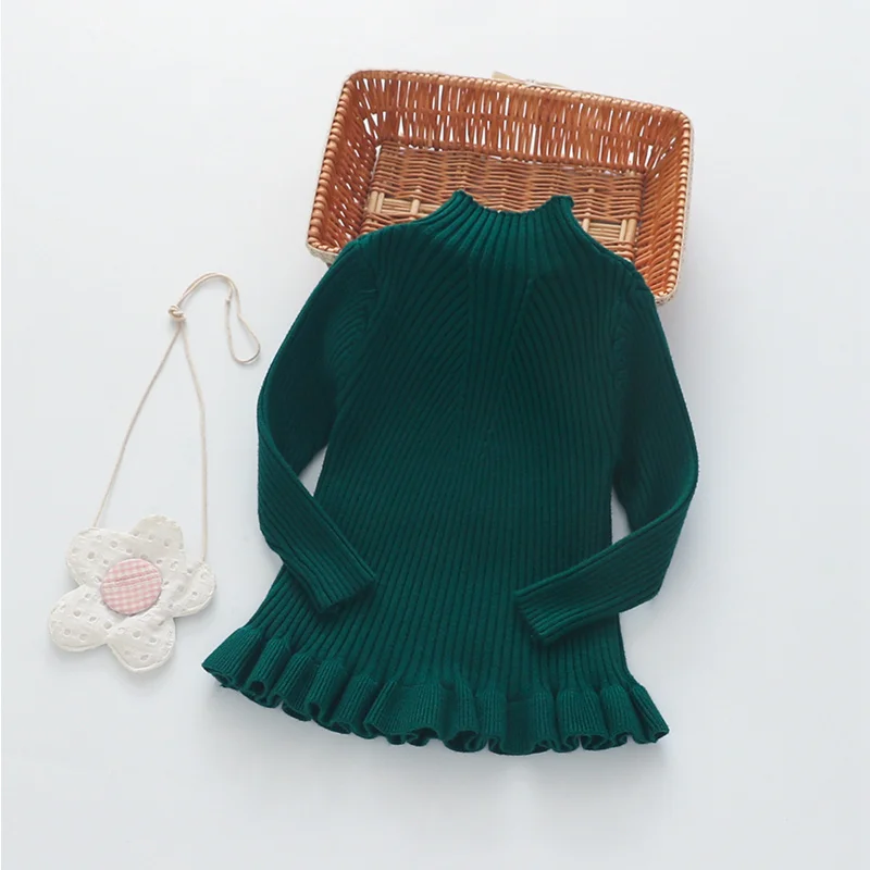 Sweet Ruffles Girls Sweater Knitted Solid Children Winter Sweater Turtleneck Long Sleeve Warm Pullover For Girls Girls Clothing (17)