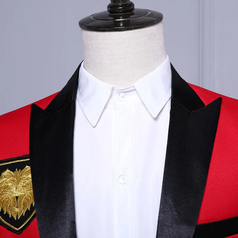 PYJTRL Мужской Блейзер военный медаль Свободное пальто сценический певец костюм куртка годовое представление черный красный костюм Homme