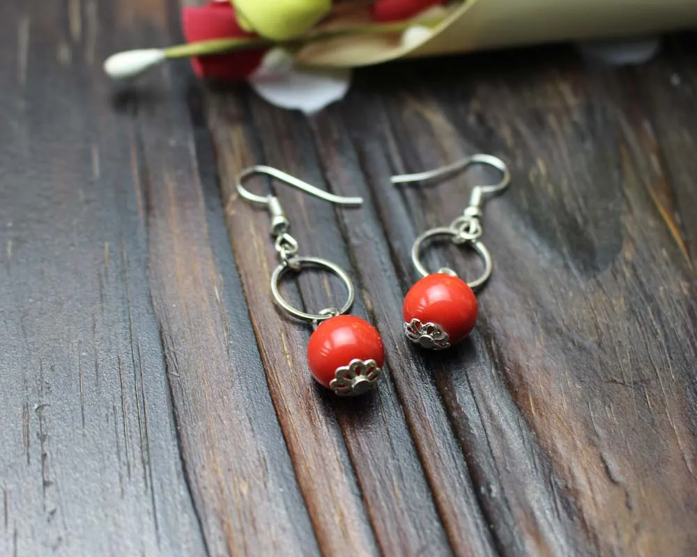 

Trendy Retro Vintage Earrings Lucky Ceramic Beads Pendant Round Ring Eardrop Christmas Lover Gift Drop Shipping 5 Colors
