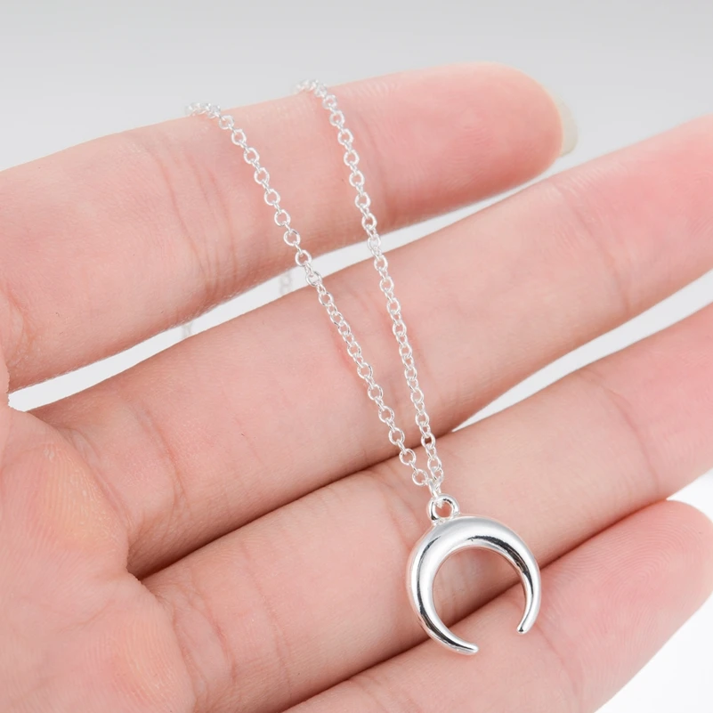 

SMJEL Sliver Color Curved Cresent Moon Horn Pendant Necklaces Women Moon Gothic Handmade Necklace Choker Collier femme Jewelry