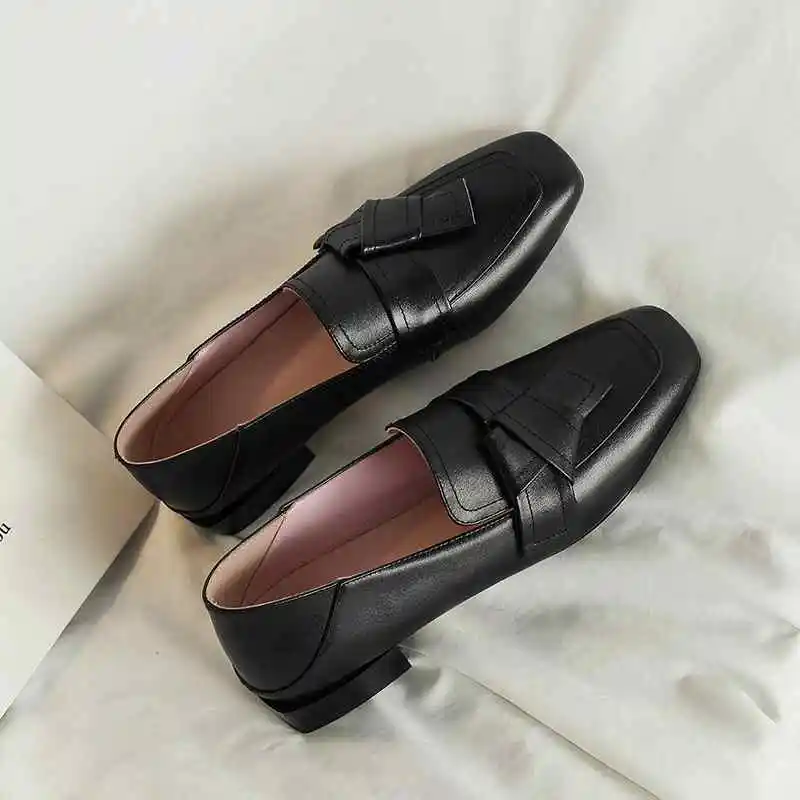 Krazing Pot/модные туфли-лодочки без застежки из натуральной кожи женские туфли с квадратным носком в британском стиле; большие размеры 43, 42, 41; Брендовая обувь с бантом; L52