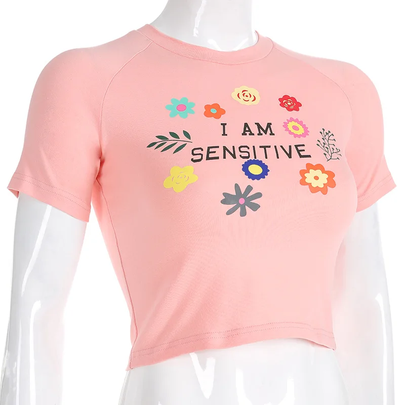 Арцу летний розовый топ короткий рукав Футболка с принтом милые женские рубашки Повседневный укороченный топ Женская футболка Femme уличная одежда ASTS20745