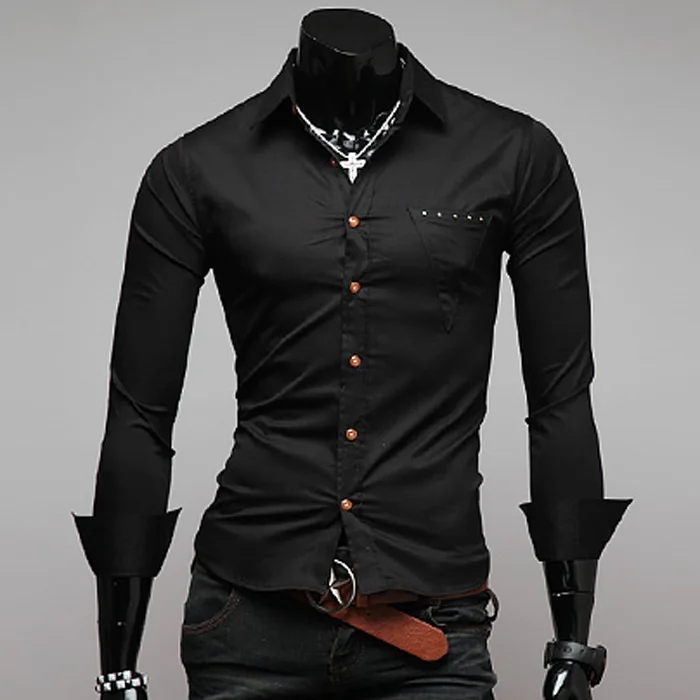 Men shirt slim fit long sleeve shirts men's dress shirt with turn down ...