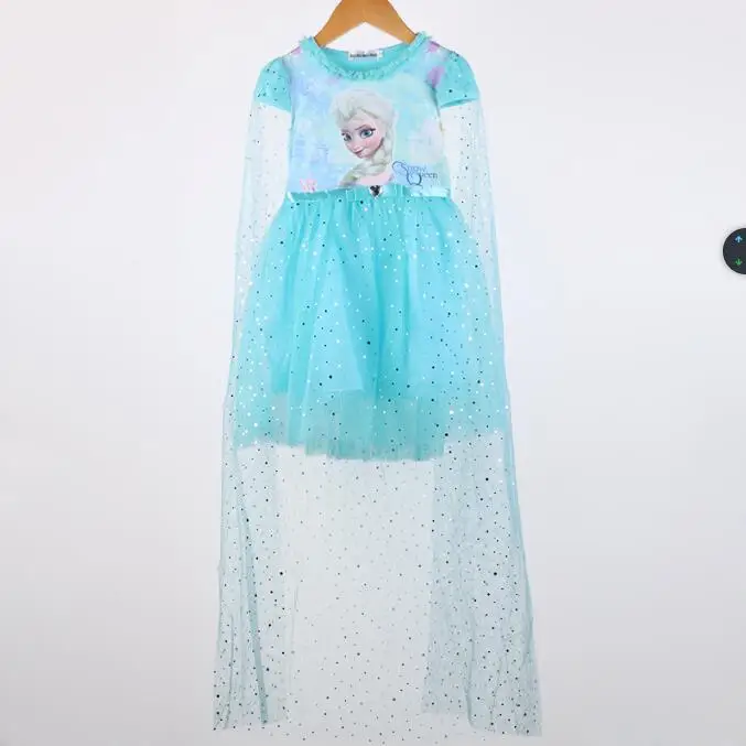 Новое поступление, платье для девочек платье принцессы Анны, Эльзы, Софии длинная трикотажная шаль, праздничная одежда для детей костюм для детей возрастом от 3 до 10 лет - Цвет: blue