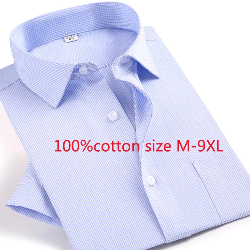 

2019 New Arrival Fashion Large Extra Shirt Cotton Short Turn-down Collar Casual Plaid Single Breasted Plus Size M-6XL7XL 8XL 9XL