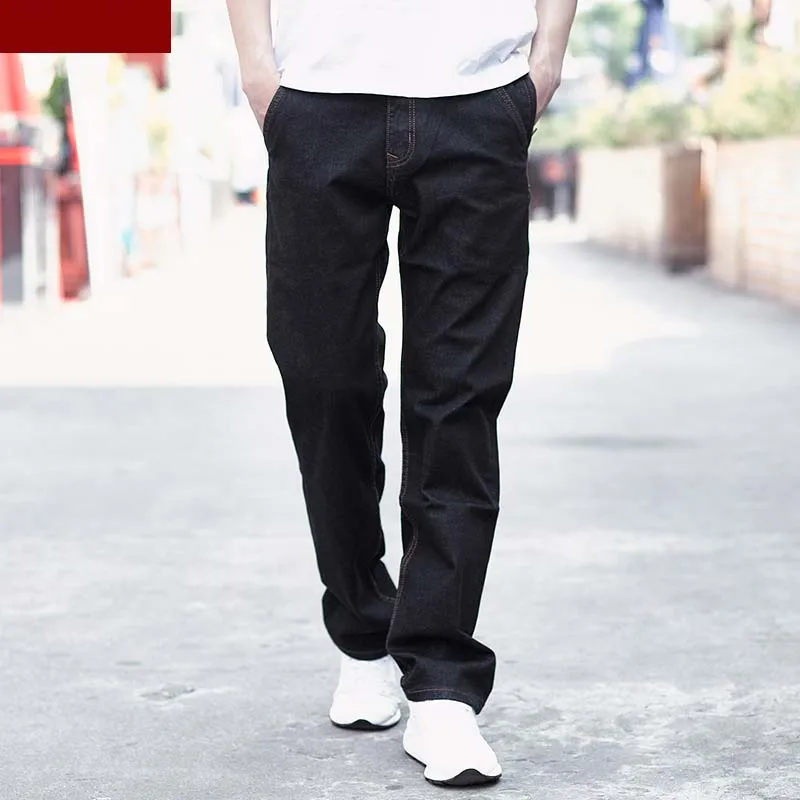

Big Size 28-48 Man Jeans High Stretch Straight Long Slim Trousers Fashion Casual Black Blue Denim Male Business Jeanswear Pants