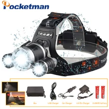 Светодиодная фара 12000 люмен 3 x XML T6 светодиодный головной фонарь светодиодный налобный фонарь на выбор зарядное устройство для аккумулятора для кемпинга/охоты/рыбалки
