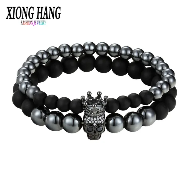 Xionghang Latest Bracelet 6mm 8mm Hemae And Matte Black Beads Xionghang Latest Bracelet 6mm 8mm Hemae And Matte Black Beads Set Skull Crown