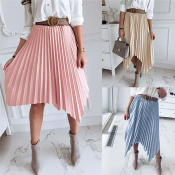 

Fashion New Summer Skirt Women Girls Skater Skirt Pleated Flared A Line Circle Elastic Stretch Waist Midi Skirt Women Clothes