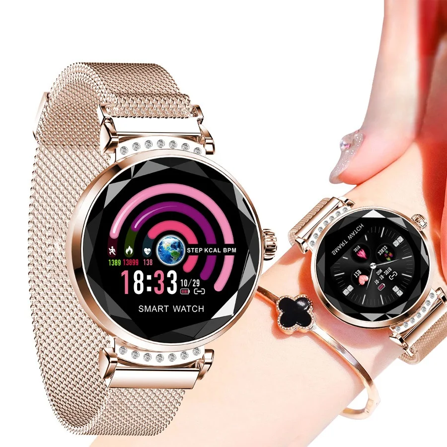 

H2 Smart Watch Fashion Women 3D Diamond Glass Heart Rate Blood Pressure Sleep Monitor Smartwatch Best Gift