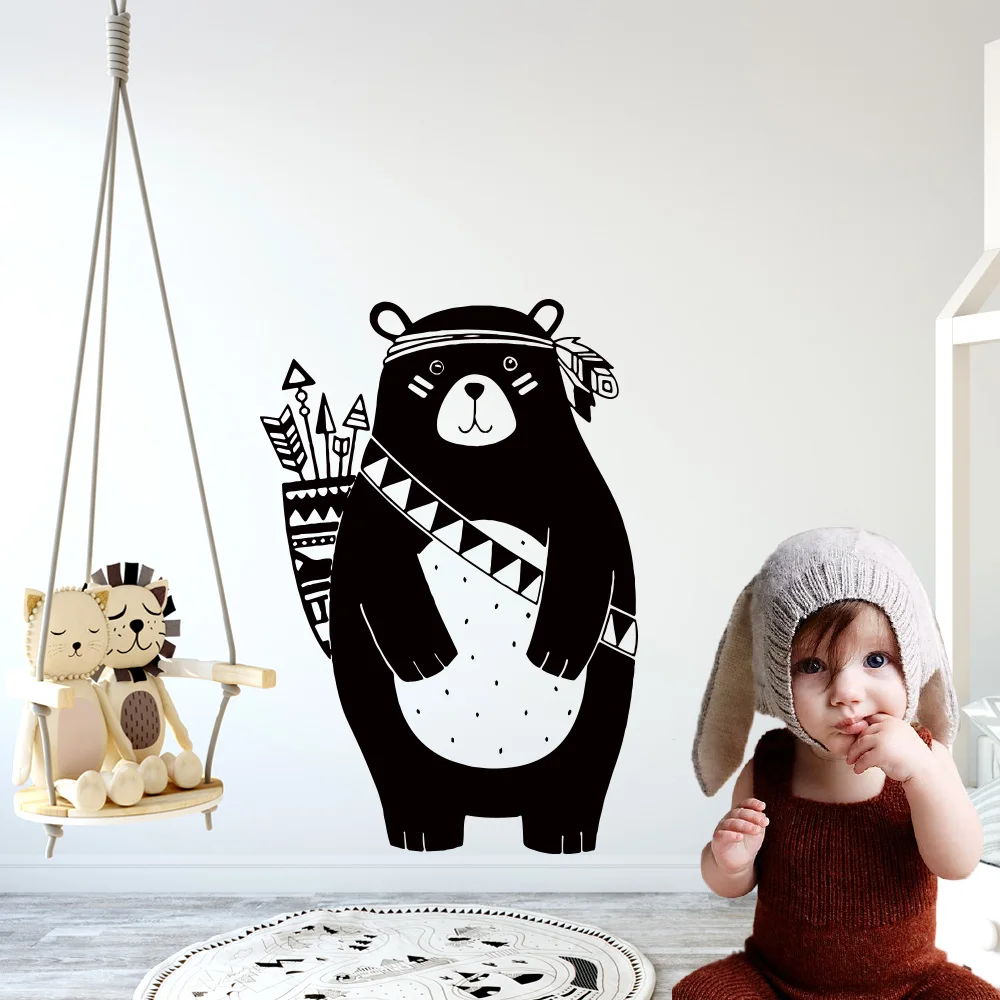 

Nordic Style Tribal Bear Woodland Animals Vinyl Wall Sticker mural For Kids Rooms Decoration Nursery Bedroom Decor Wallsticker