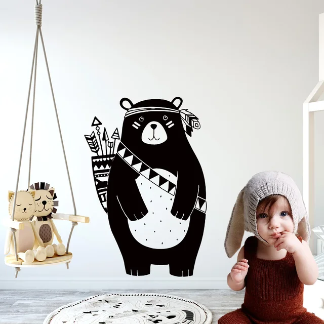 Nordic Style Tribal Bear Woodland Animals Vinyl Wall Sticker mural For Kids Rooms Decoration Nursery Bedroom Decor Wallsticker