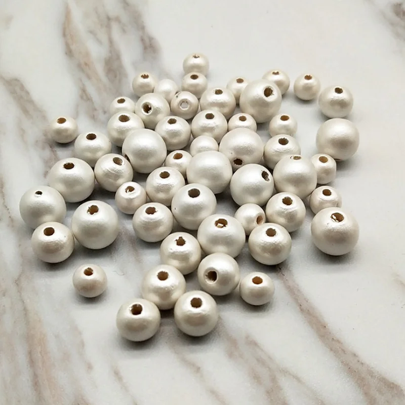 DIY ручной работы золотые серебряные жемчужные шарики ручной работы деревянные свободные бусины для ожерелья браслет ювелирных изделий Защита окружающей среды - Цвет: pearl color