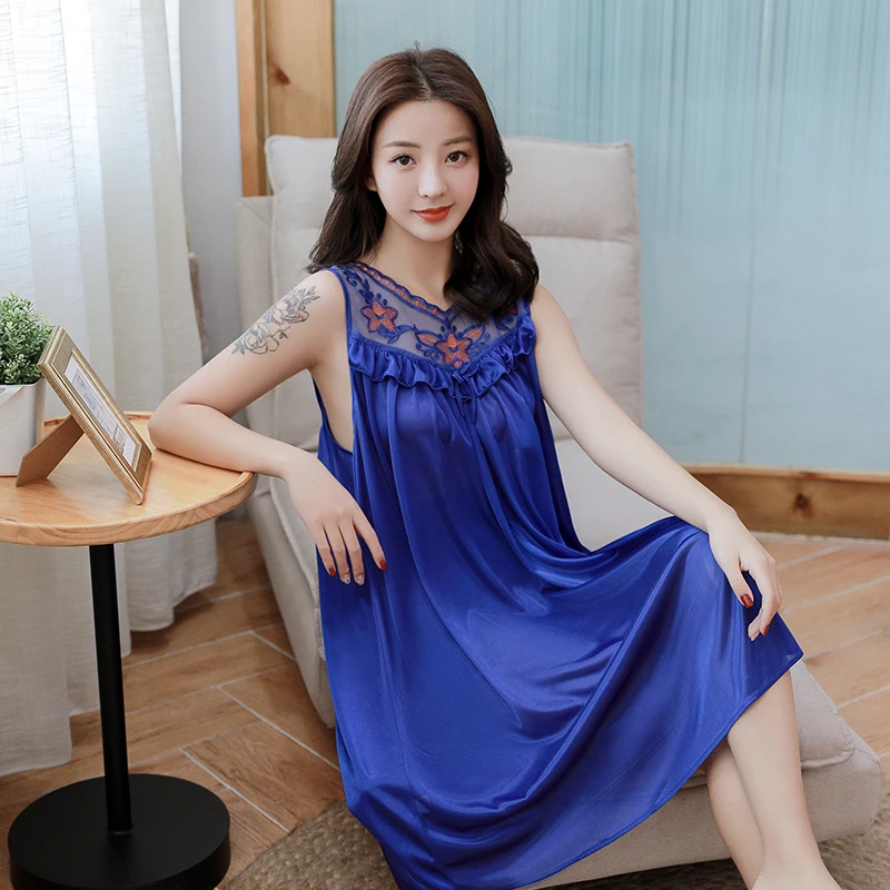 

WAVMIT Sleepwear Summer Style Solid Temperament Sexy Sling Silk Nightdress Woman Pijamas Girl Summer DressTemptation Nightshirt