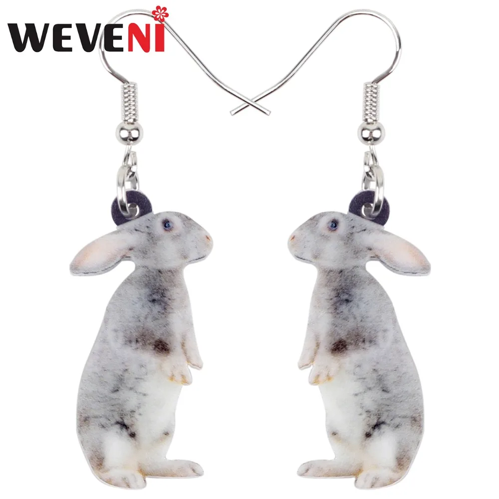 

WEVENI Acrylic Sweet Standing Gray Rabbit Hare Earrings New Long Dangle Drop Fashion Jewelry For Women Girls Teens Animal Charms