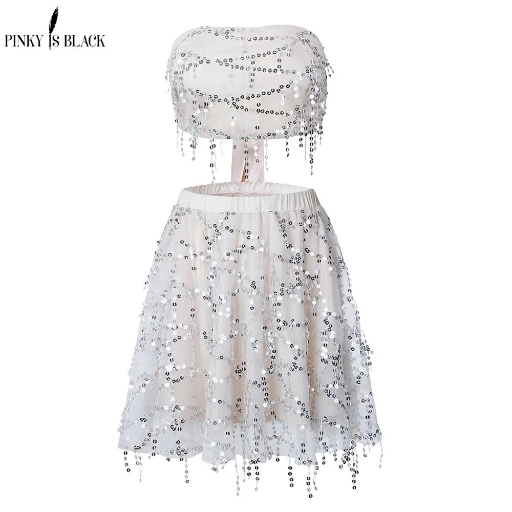 Buy PinkyIsBlack Sexy Sequin Two Piece Dress Women Chest Wrapped Bandage Lace
