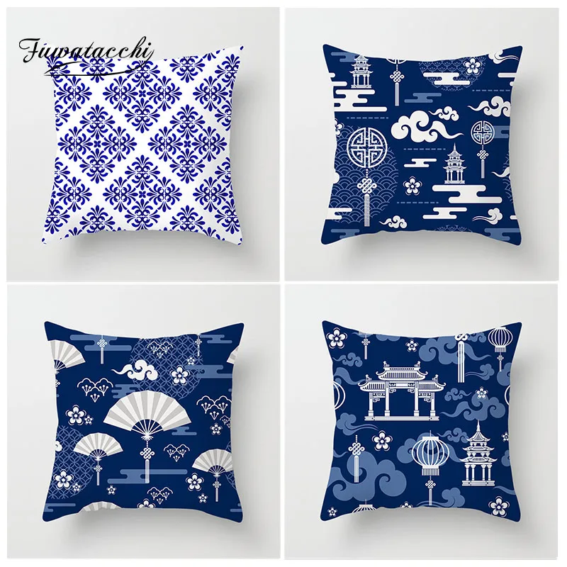 

Fuwatacchi Chinese Style Painting Cushion Cover Lantern Fan Cloud Pillow Cover Geometric Home Sofa Home Decoration Accessories