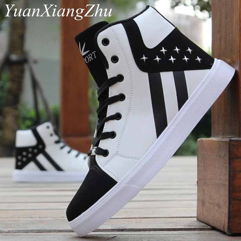 Cena Modne męskie buty zimowe buty męskie hip hopowe wysokie buty pomocnicze sznurowane skórzane buty na co dzień wygodne męskie buty Superstar dla dorosłych