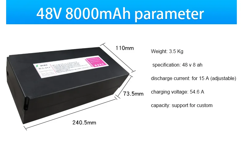 Kanavano 48 Вольт задняя переносная батарея, литий-ионная батарея для электровелосипеда 48 В 8Ah LiFePO4 для горных велосипедов, Электромобиль 18650