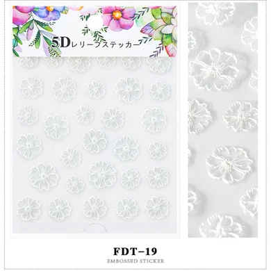 2 шт 5D Красочные цветы наклейки для ногтей с дизайном смешанные Выгравированные наклейки для ногтей наклейки DIY клей декоративные советы - Цвет: FDT-19