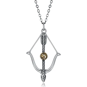 

Retro 925 Sterling Silver Necklace Punk Fashion Ancient Silver Bow Arrow Pendant Necklace for Women Men Vingate Party Jewelry