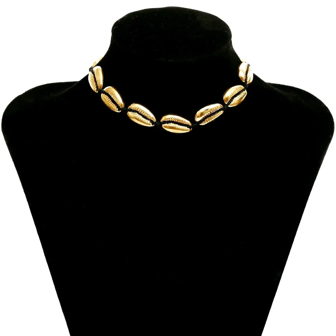 Shellhard Vintage Boho Natural Shell Choker Chain Silver Gold Alloy Lobster Claw Rope Chain Summer Beach Ocean Jewelry Gift