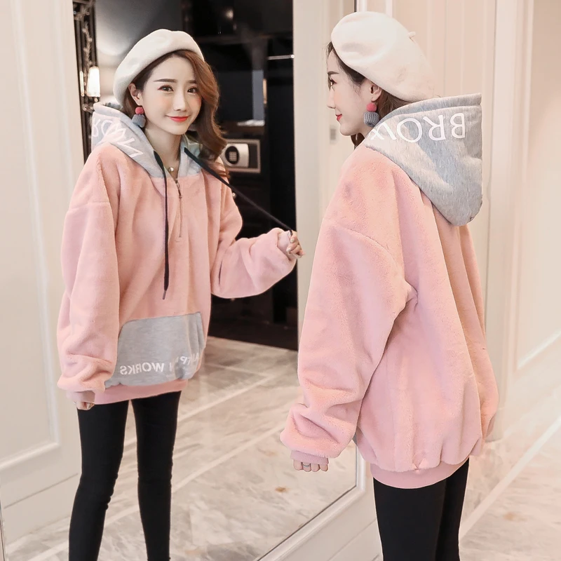

Pregnant women qiu dong outfit and velvet thickening loose off pregnant women pregnant women who dress fluffy coat big yards