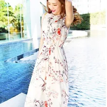 2019 Women Summer Party Dress Bohemian Floral Print Round Neck Sleeveless Long Midi Dress Party Dress stylish sleeveless round neck rose print dress for girls