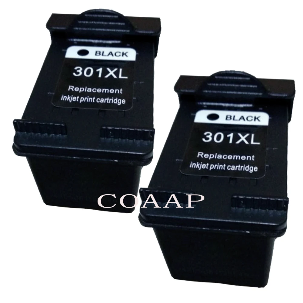 2 Pack Refilled hp301 XL Black Replacement ink cartridges for HP ENVY