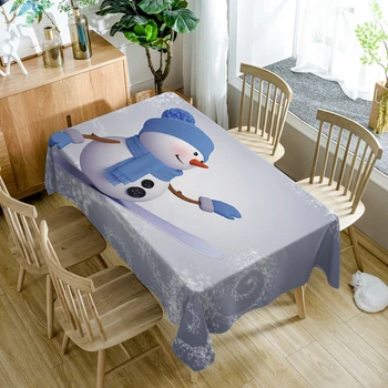 

3d Snowman Tablecloth Green Christmas Tree Pattern Washable Polyester Cotton Dustproof Rectangular Table Cloth for Party Banquet