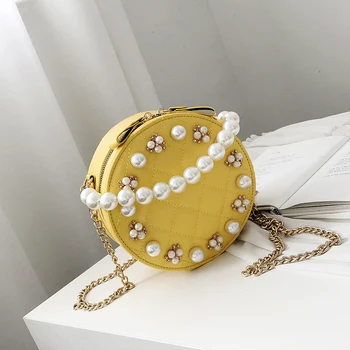 

2019 fashion simple round bag women's designer handbag high quality PU leather beaded single shoulder diagonal straddle bagqq400