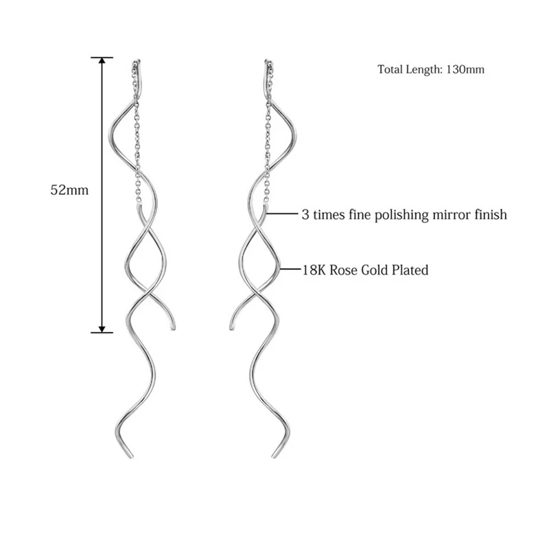 Свежий Стиль Изысканный розовое золото 18 карат Просверленный Threader висячие серьги кривая скрученная форма ювелирные изделия для женщин подарок