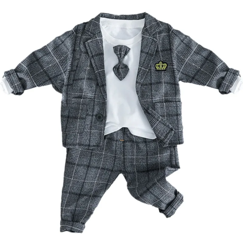 Детское платье для мальчиков 3 предмета, строгие костюмы, комплекты с блейзером Костюм Джентльмена на свадьбу для маленьких мальчиков топы, рубашка брюки, пальто, комплект - Цвет: H