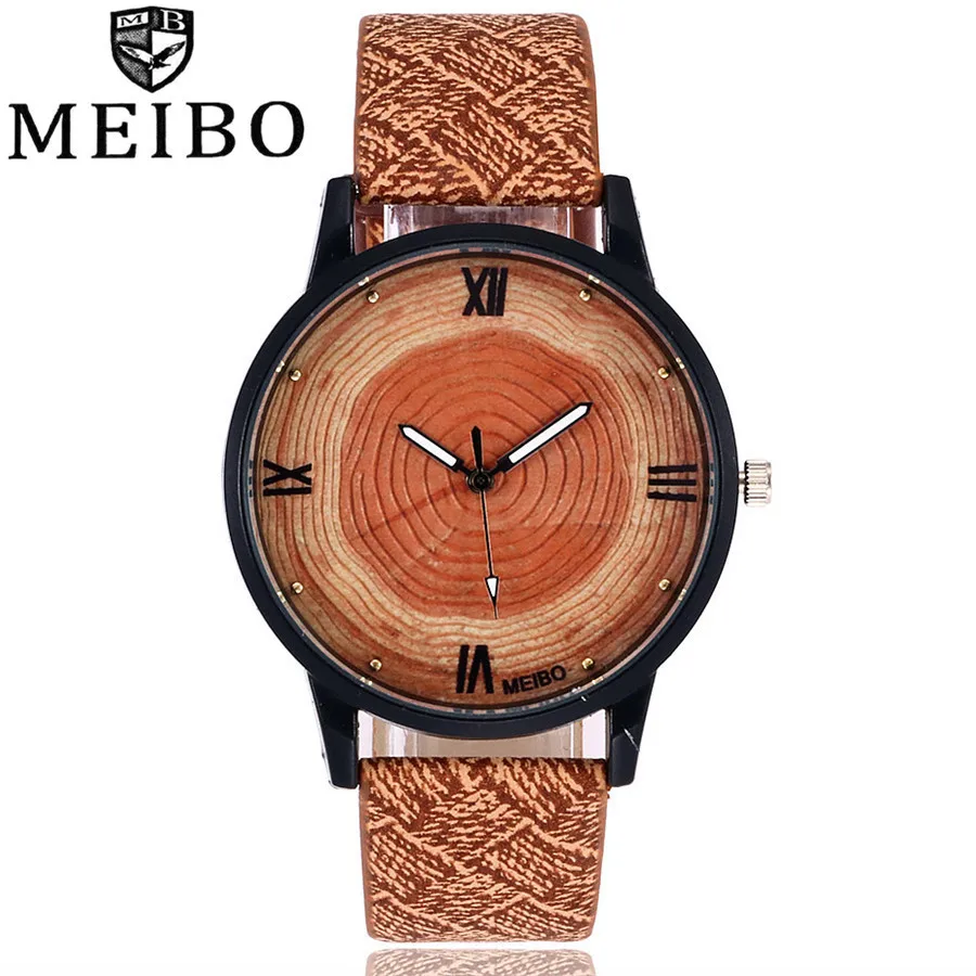 

MEIBO Brand New Fashion Wood Watch Women Men Casual Quartz Watch Leather Business Wristwatches Clock Relogio Feminino Gift