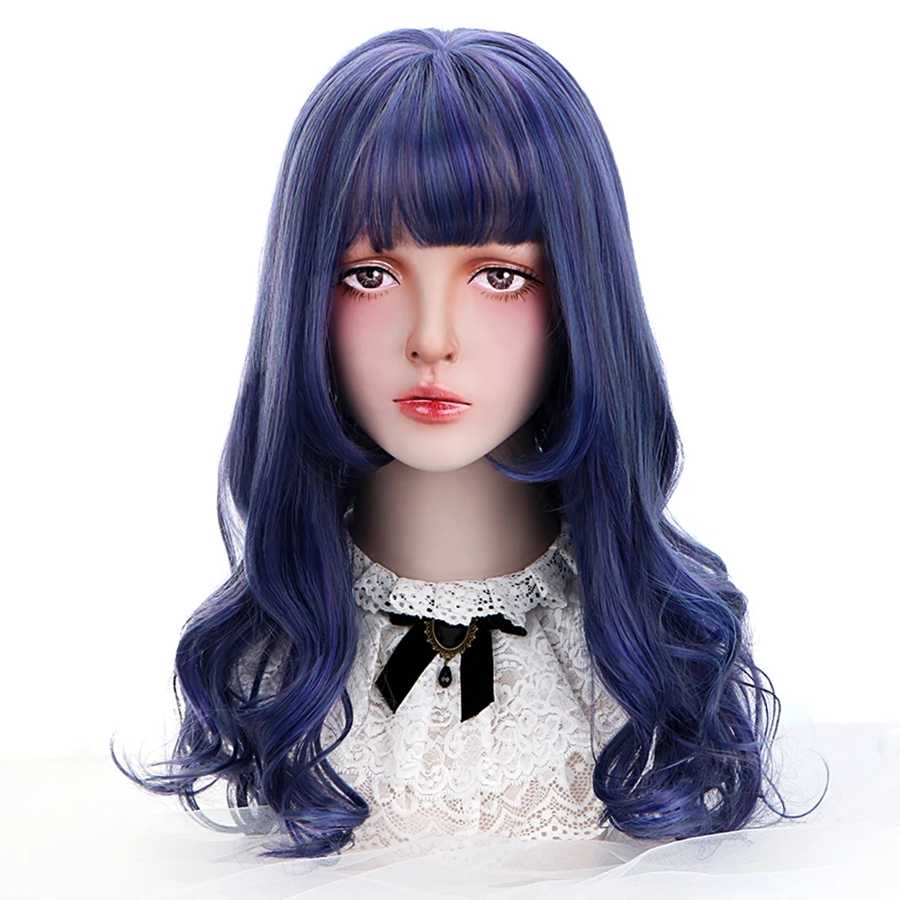 

Long Wavy Synthetic Lolita Wig Blue Anime Cosplay Hair Wigs with Bangs 22'' Female Wig Heat Resistant Fiber Christmas HP-L-020