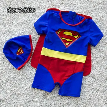 

Blue Superman Design Kids Swimsuit Quality Boys Swimwear Teenagers One-pieces With Hat Infant Bath Suit Children Beachwear 2-8Y