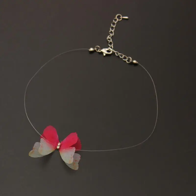 Новинка,, модный дизайнерский Кристальный цветной 3D пряжа, Чокеры с бабочками, невидимая леска, шелковое ожерелье на шею для женщин, бижутерия - Окраска металла: 3