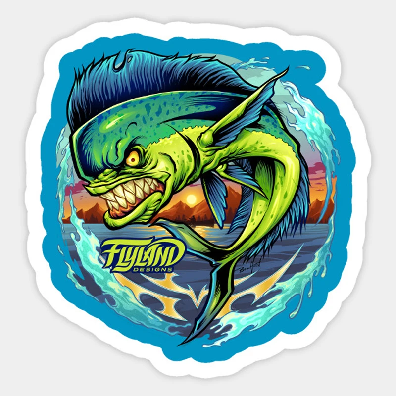 1pcs Angry Mahi-Mahi Fishing Sticker For skateboard suitcase refrigerator motorcycle Decal Sticker Car Styling
