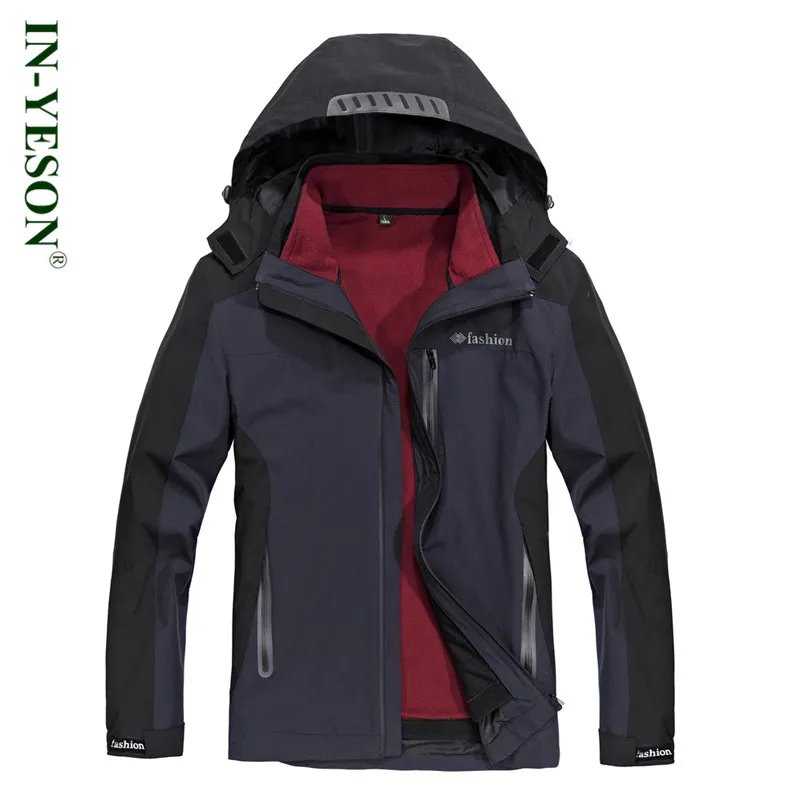 

Two Piece Fleece Liner Detachable Camping Hiking Jacket Men IN-YESON Thermal Windbreaker Men Parka Winter Trekking Skiing Jacket