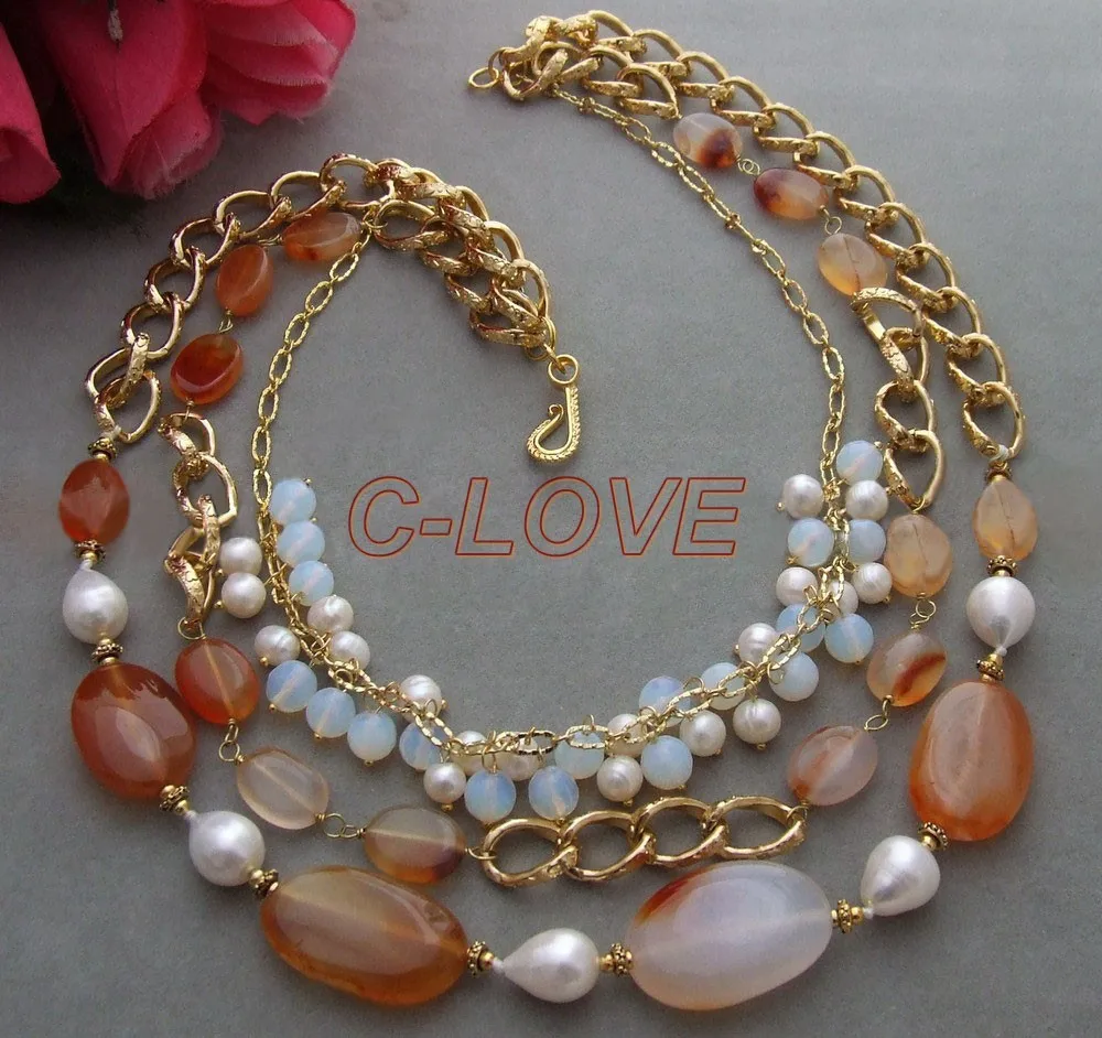 

Excellent ! Onyx & Pearl & Moonstone Necklace+free shippment